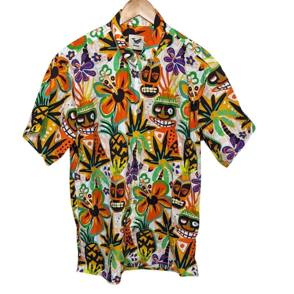 Yiume Mens Tropical Tiki Charm Button Down S/S Shirt Size Large